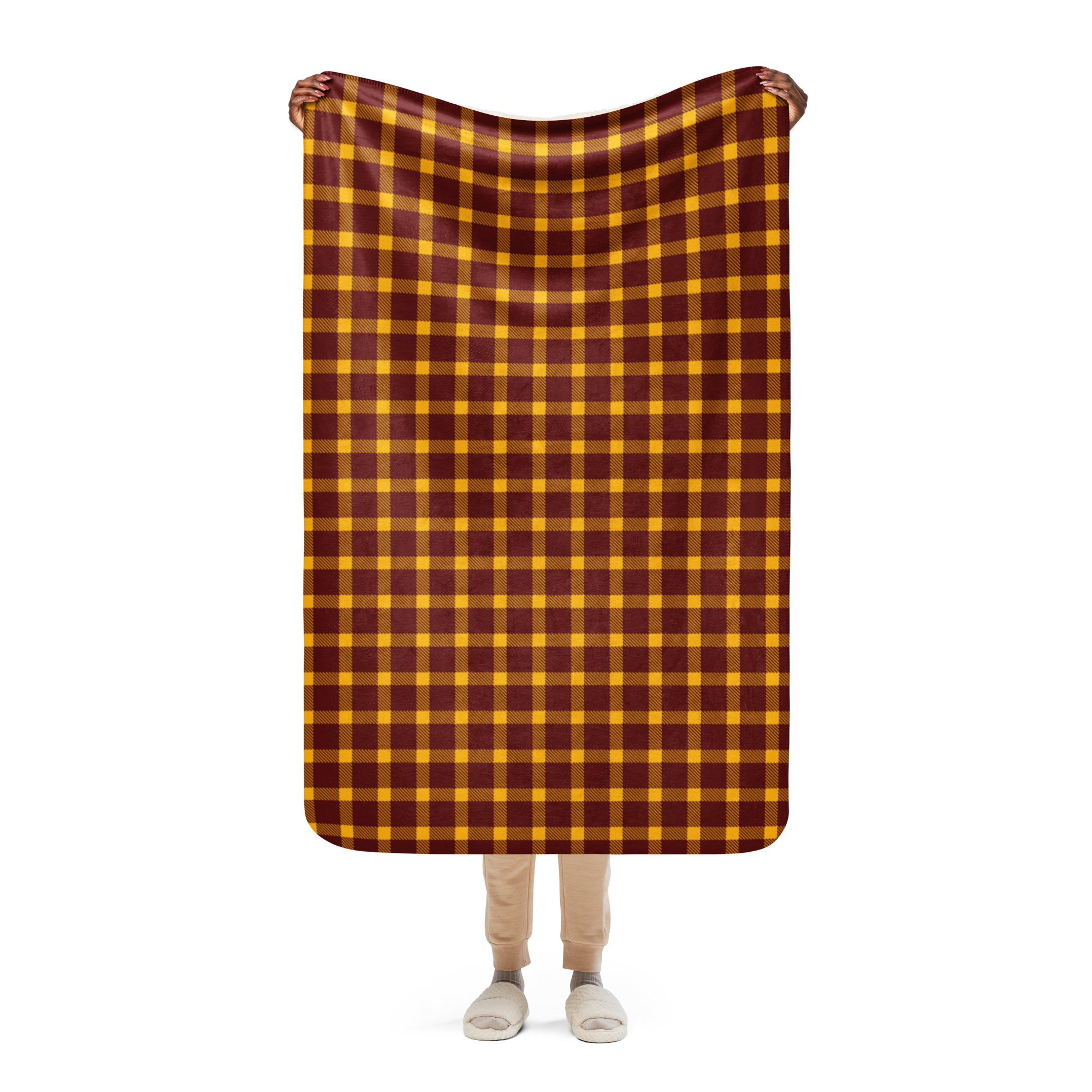 Burgundy & Yellow Plaid Sherpa blanket | Three Sizes