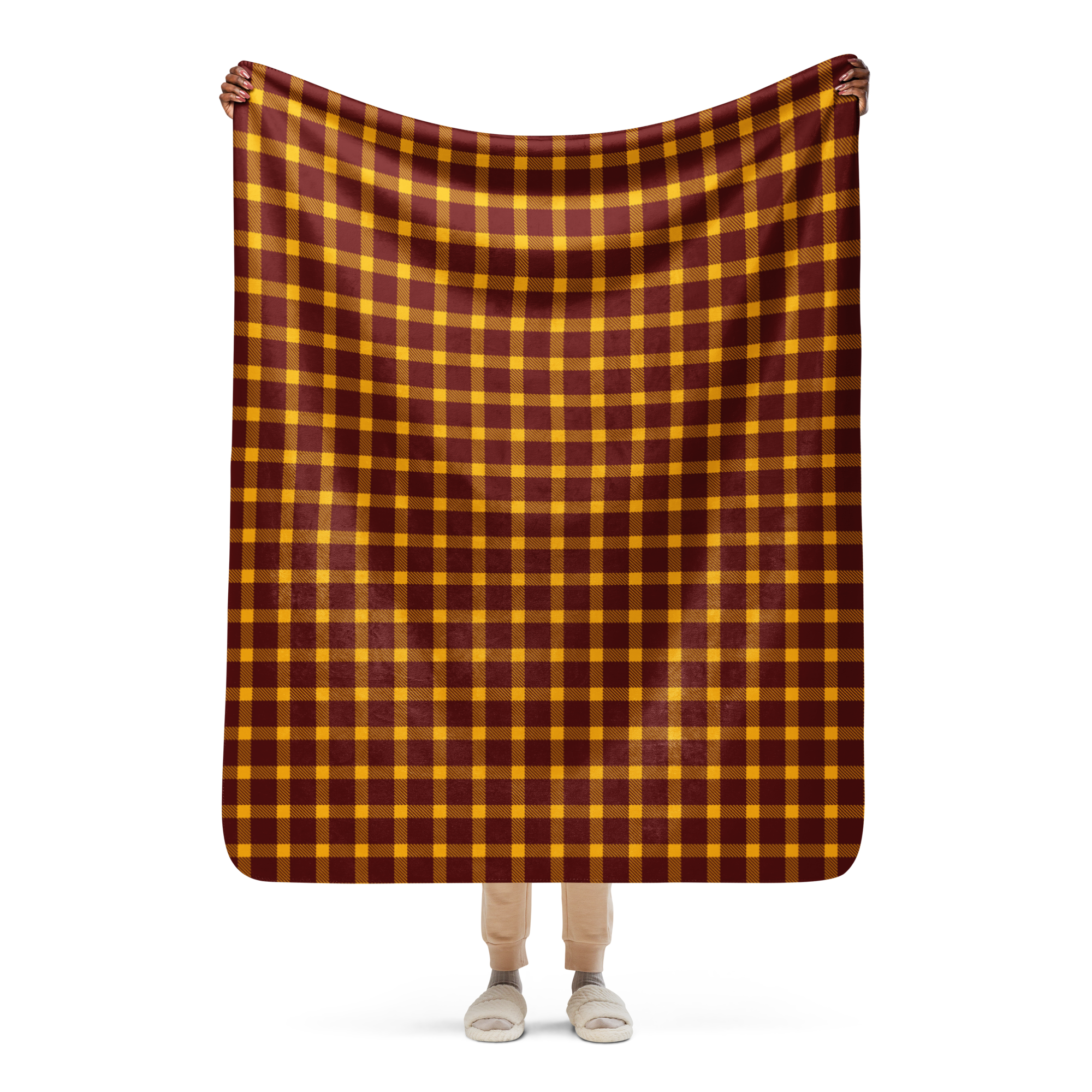 Burgundy & Yellow Plaid Sherpa blanket | Three Sizes